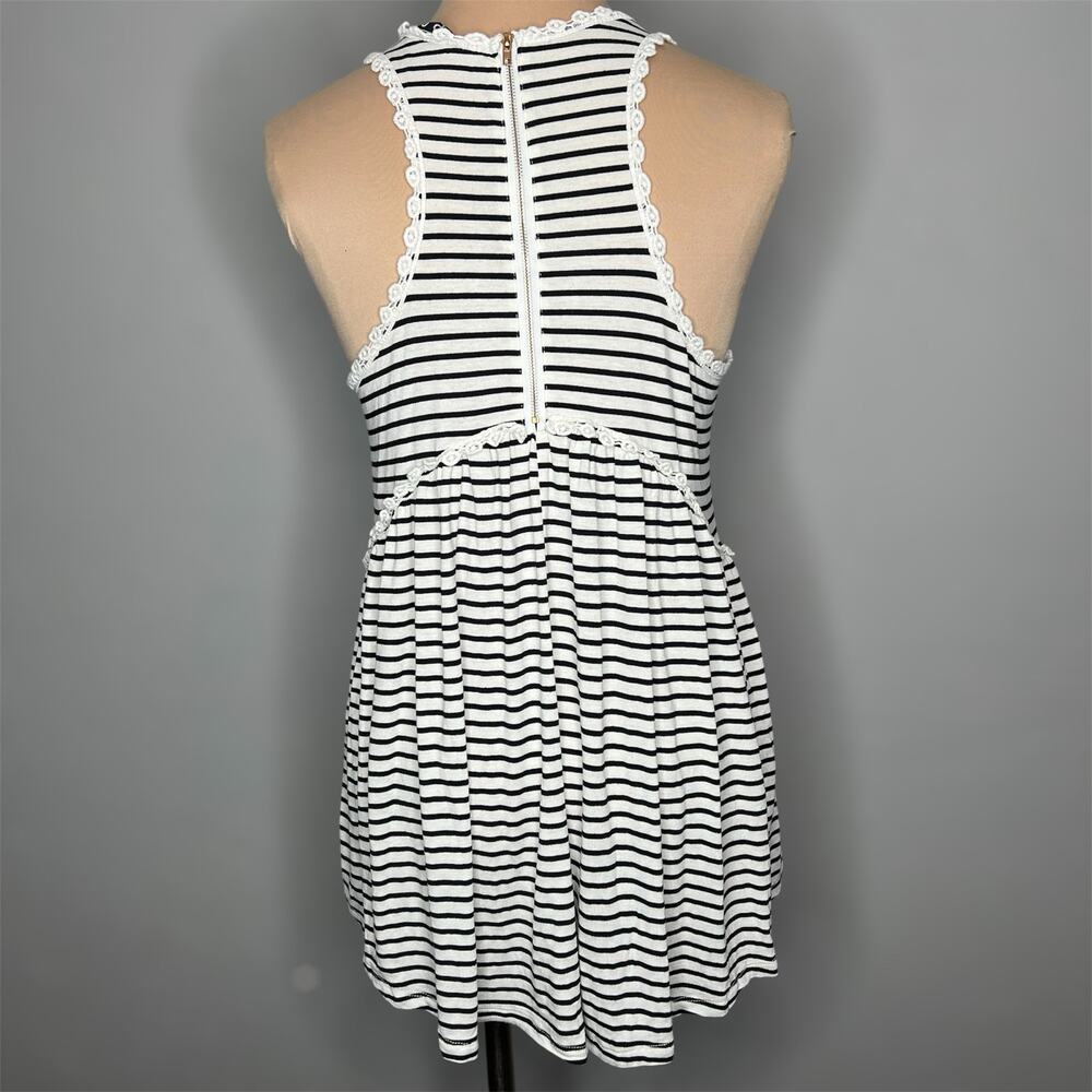 POL Tank Top Small Womens Stripe Black White Crochet Jersey Sleeveless Racerback - Picture 3 of 9